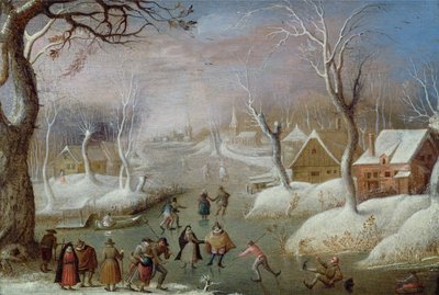 Winterlandschap met schaatsers door Christoffel van den circle of Berghe